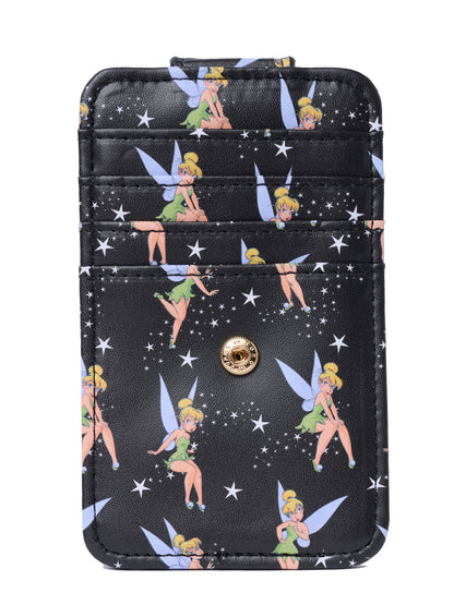 Womens Disney Tinker Bell Card Holder Wallet All-Over Print Snap Closure Black