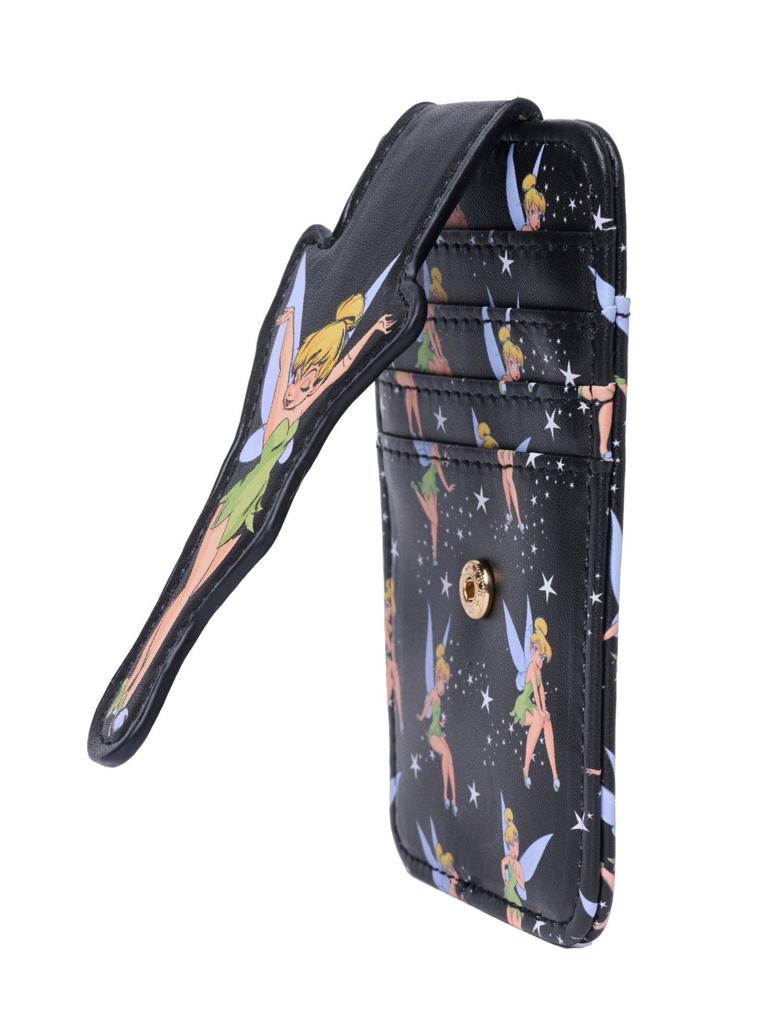 Womens Disney Tinker Bell Card Holder Wallet All-Over Print Snap Closure Black