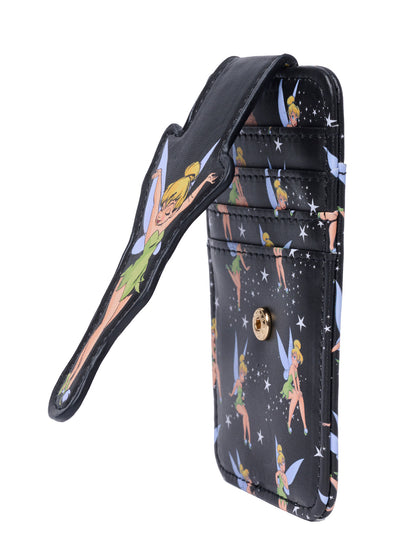 Womens Disney Tinker Bell Card Holder Wallet All-Over Print Snap Closure Black