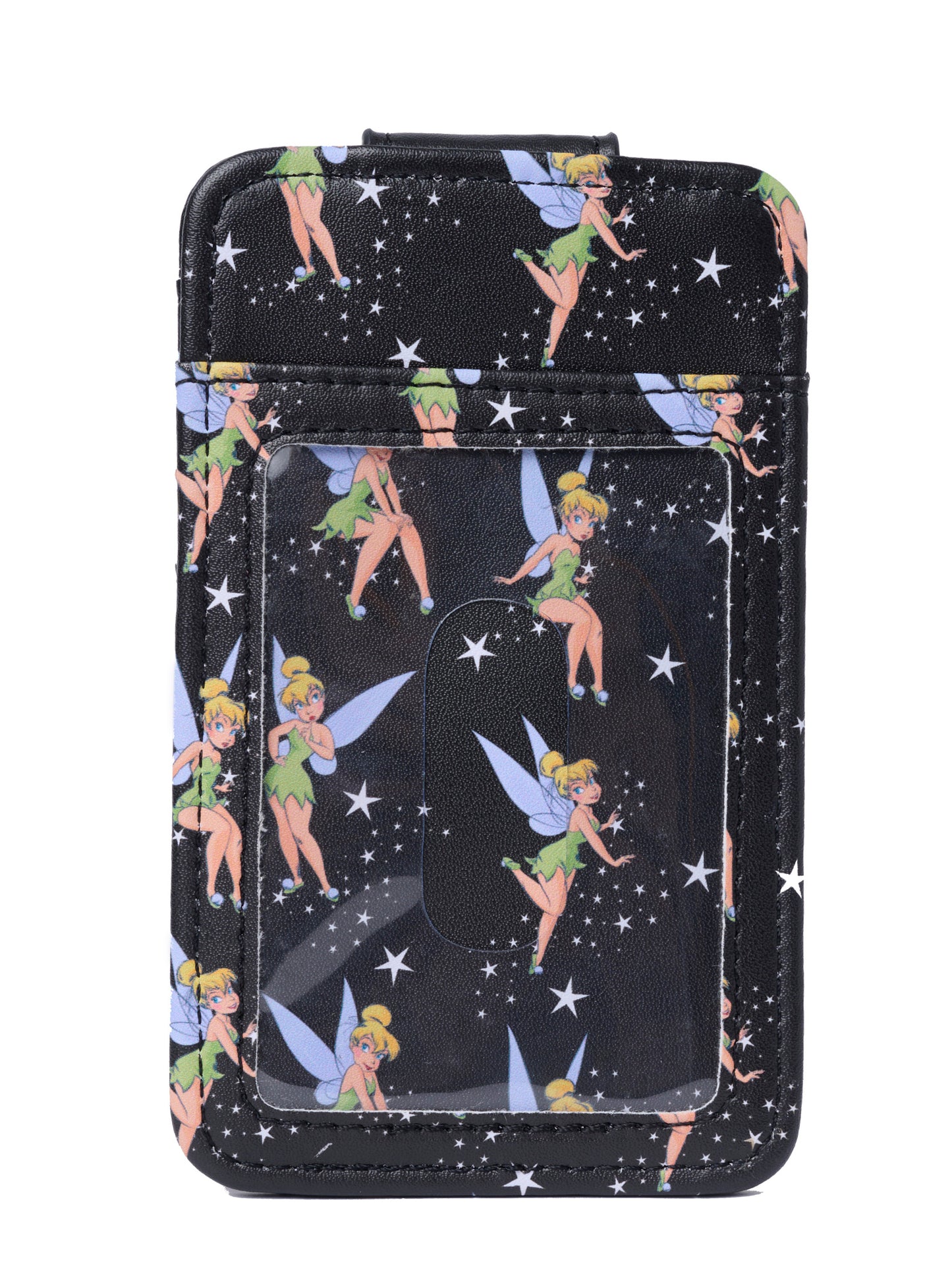 Womens Disney Tinker Bell Card Holder Wallet All-Over Print Snap Closure Black