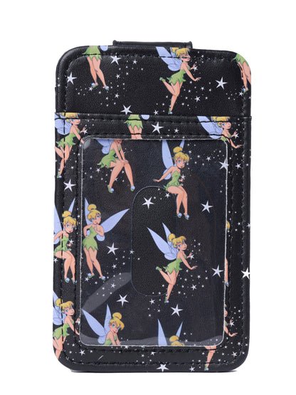 Womens Disney Tinker Bell Card Holder Wallet All-Over Print Snap Closure Black
