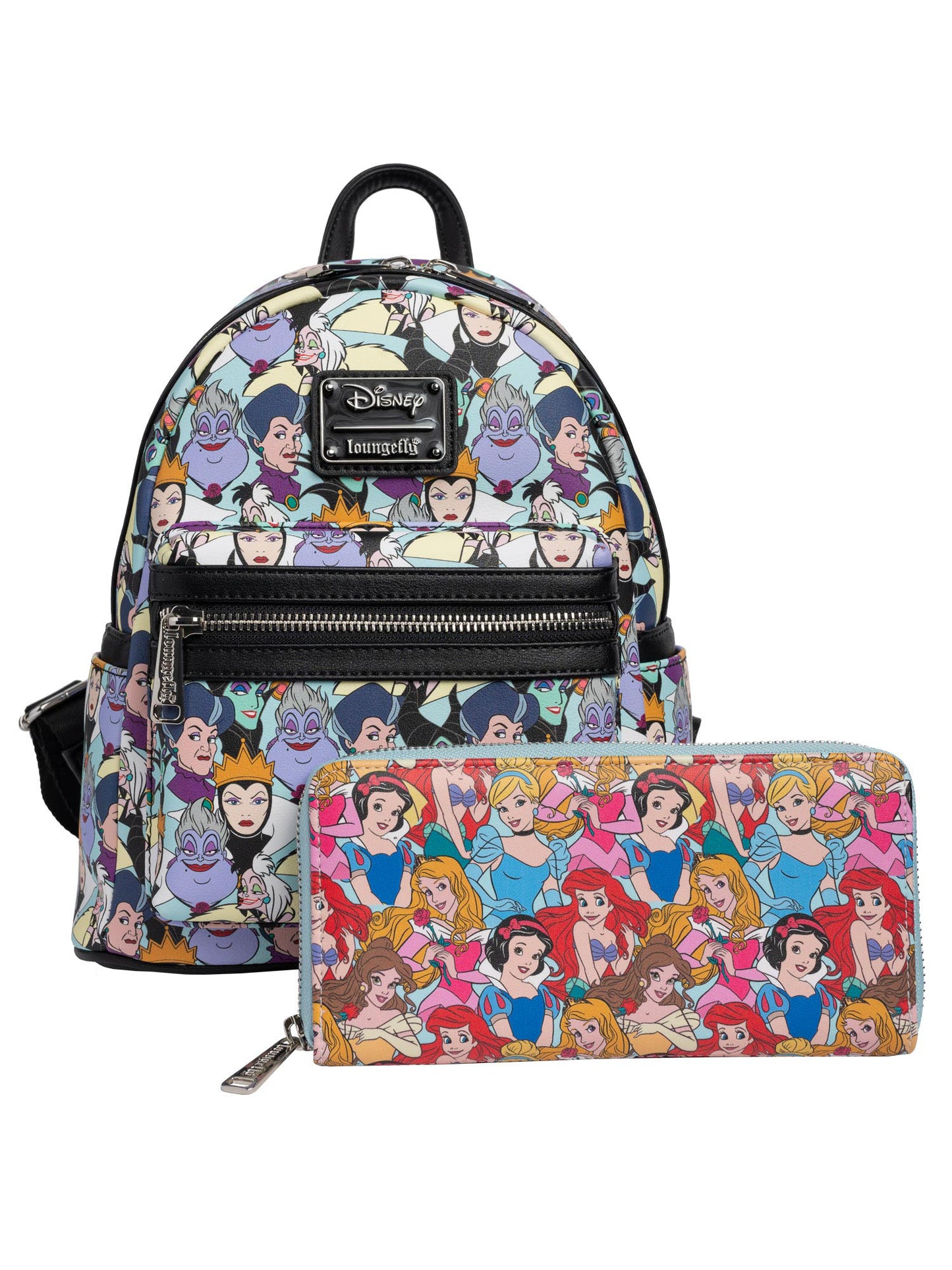Loungefly x Disney Womens Villains Mini Backpack Handbag & Wallet Princess Set