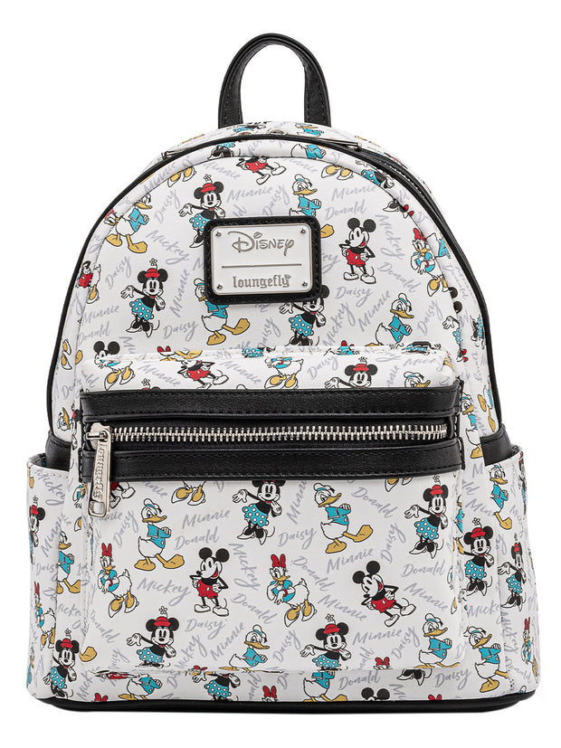 Loungefly x Disney Mickey Minnie Donald Daisy Mini Backpack Handbag White
