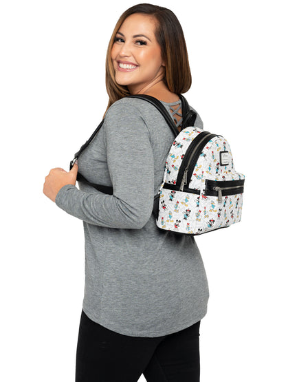 Loungefly x Disney Mickey Minnie Donald Daisy Mini Backpack Handbag White
