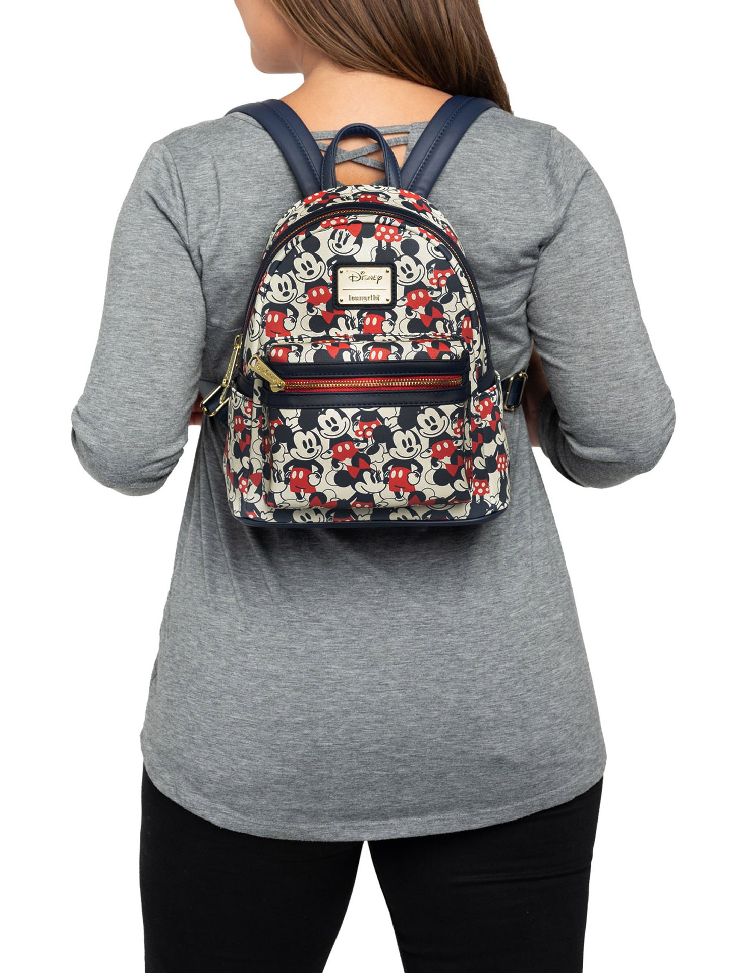 Loungefly x Disney Women's Mickey & Minnie Mouse Mini Backpack & Wallet Navy