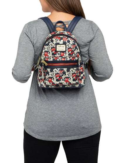 Loungefly x Disney Women's Mickey & Minnie Mouse Mini Backpack & Wallet Navy