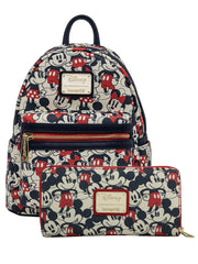 Loungefly x Disney Women's Mickey & Minnie Mouse Mini Backpack & Wallet Navy