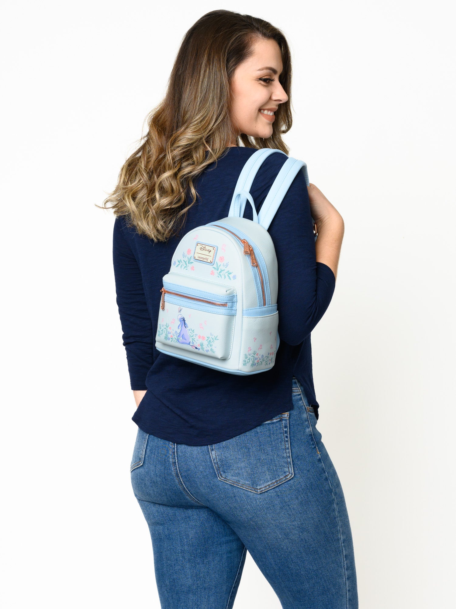 disney mini jean backpack Loungefly x Disney Eeyore Mini Backpack Handbag Floral Light Blue – Open  and Clothing
