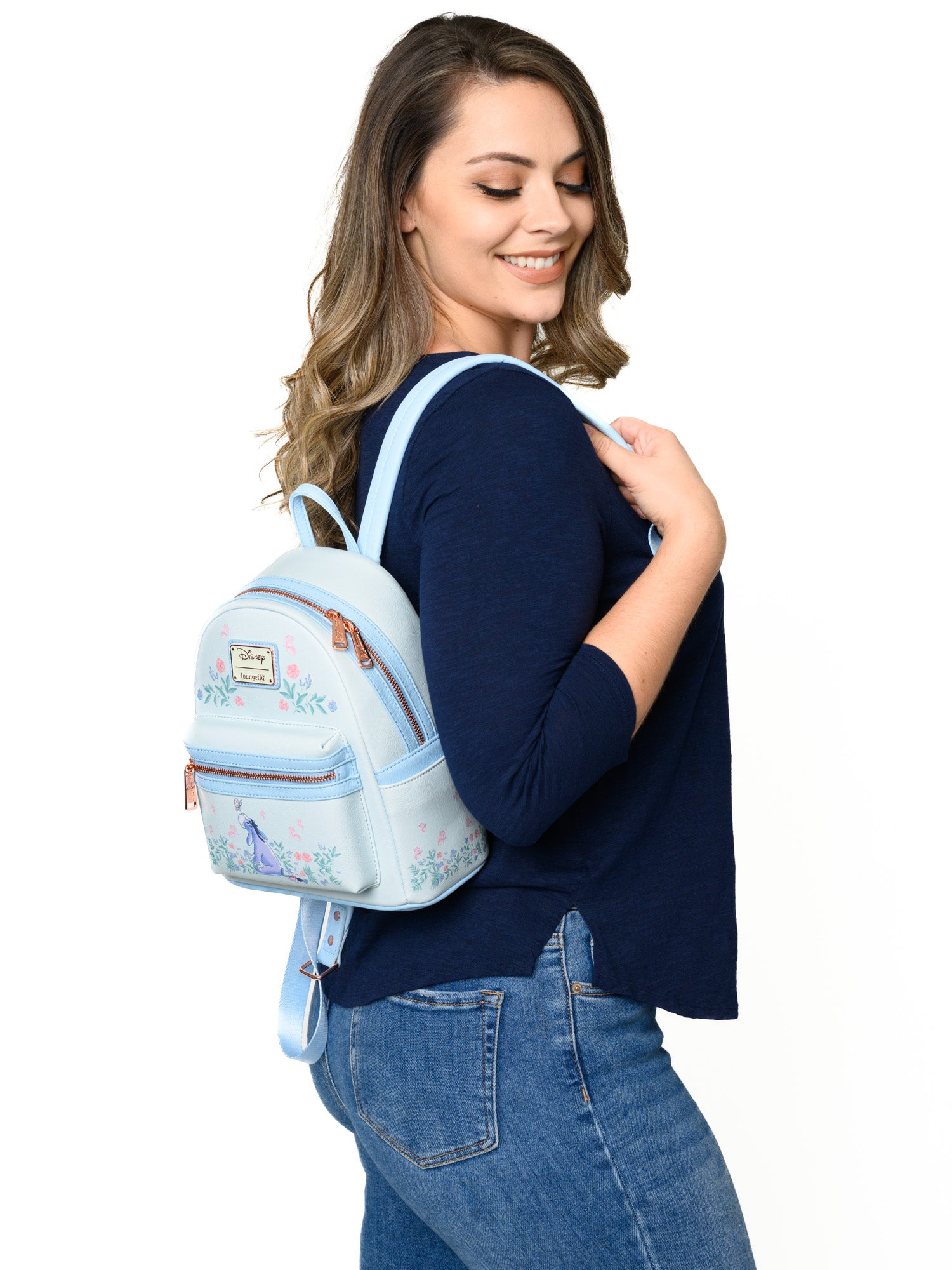 brandy melville light blue mini backpack Loungefly x Disney Eeyore Mini Backpack Handbag Floral Light Blue – Open and Clothing