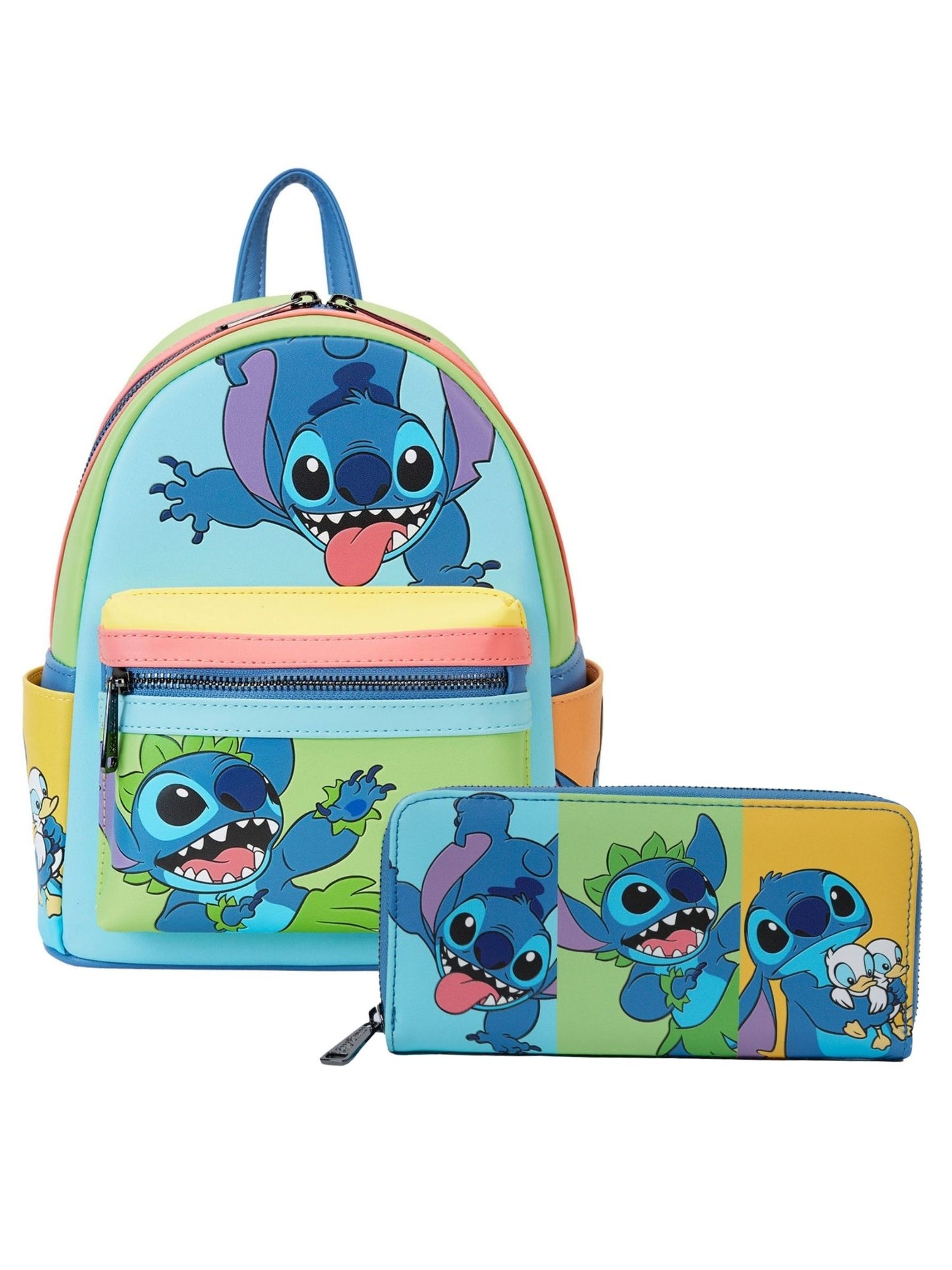 disney loungefly mini backpack stitch Loungefly x Disney Stitch Color Block Mini Backpack and Wallet Set – Open and Clothing
