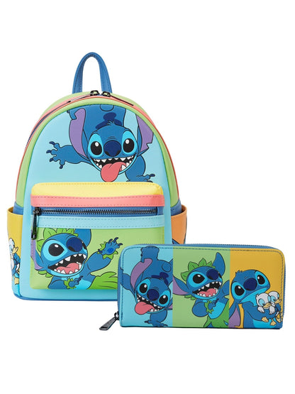 Loungefly x Disney Stitch Color Block Mini Backpack and Wallet Set