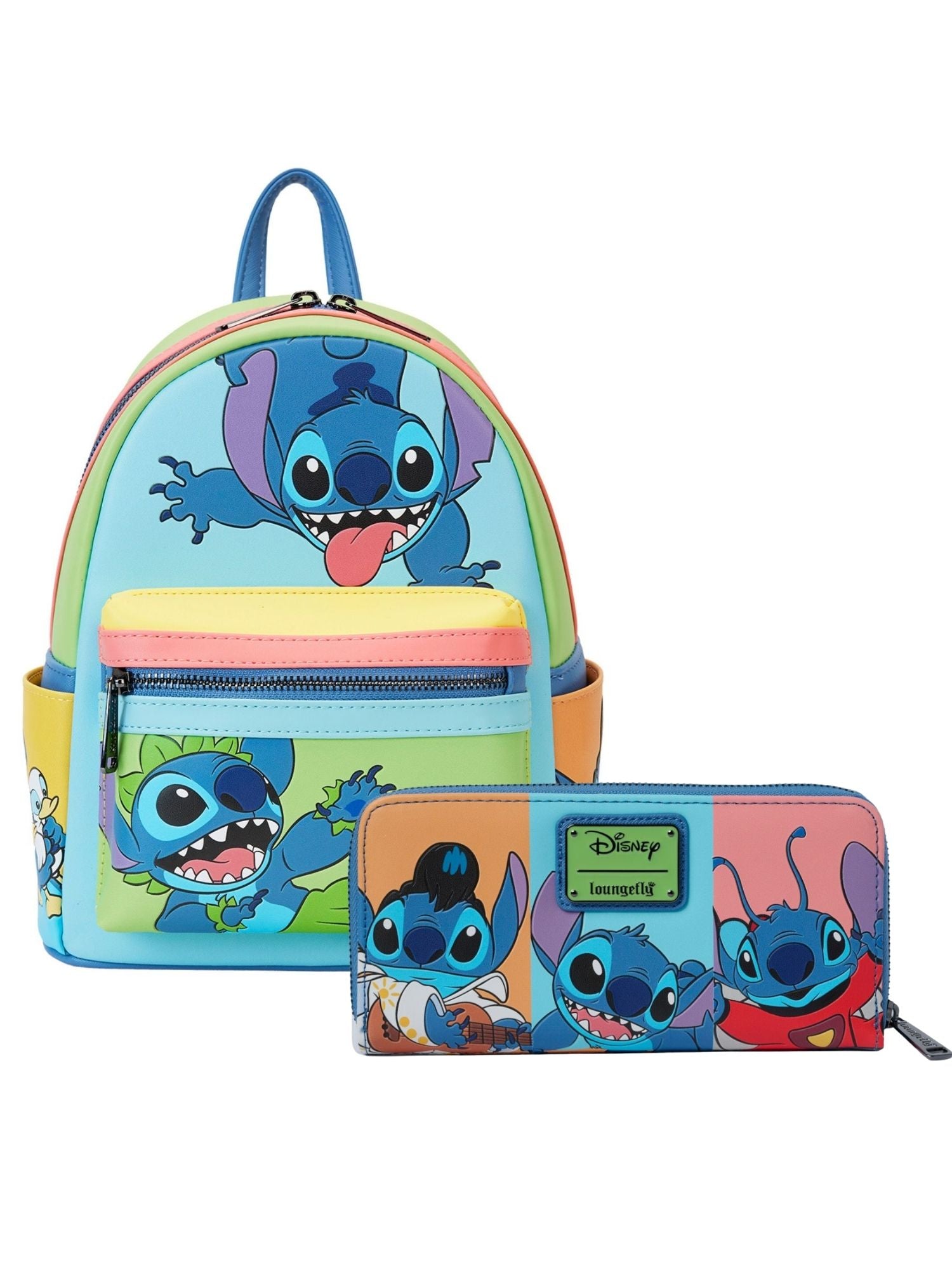Loungefly x Disney Stitch Color Block Mini Backpack and Wallet Set