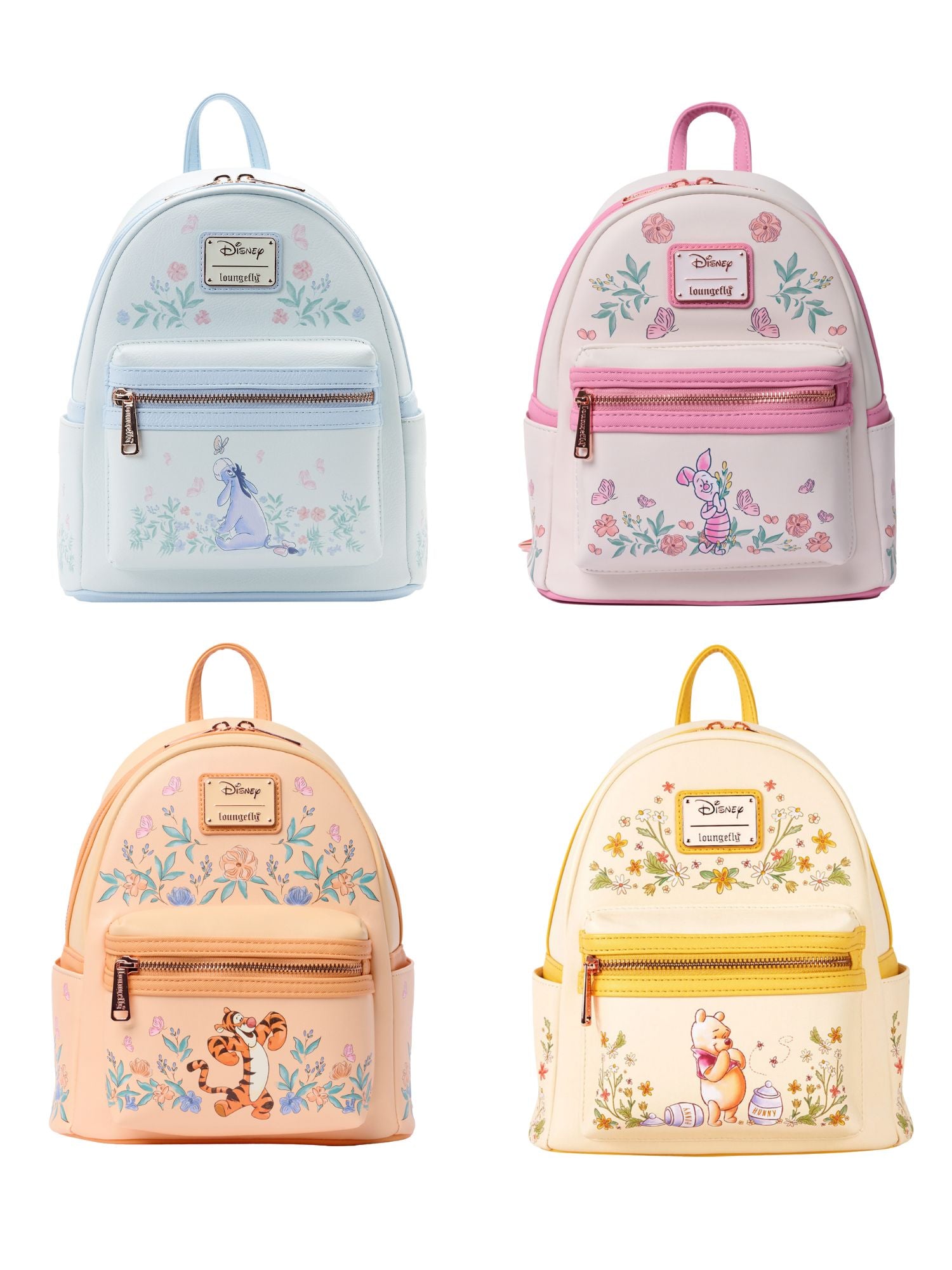 Loungefly x Disney Winnie the Pooh Eeyore Piglet Tigger Floral Mini 4 Backpack Set