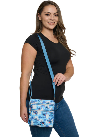 Loungefly x Disney Stitch Passport Crossbody Bag Blue All-Over Print