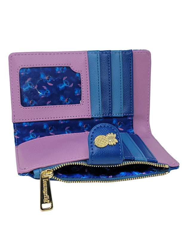 Loungefly x Disney Women's Stitch Snap Flap Wallet Pineapples Flowers Blue