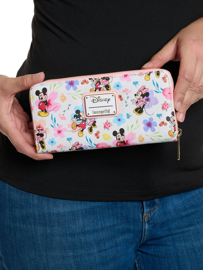 Loungefly x Disney Women's Mickey & Minnie Mouse Floral Zip Around Wallet