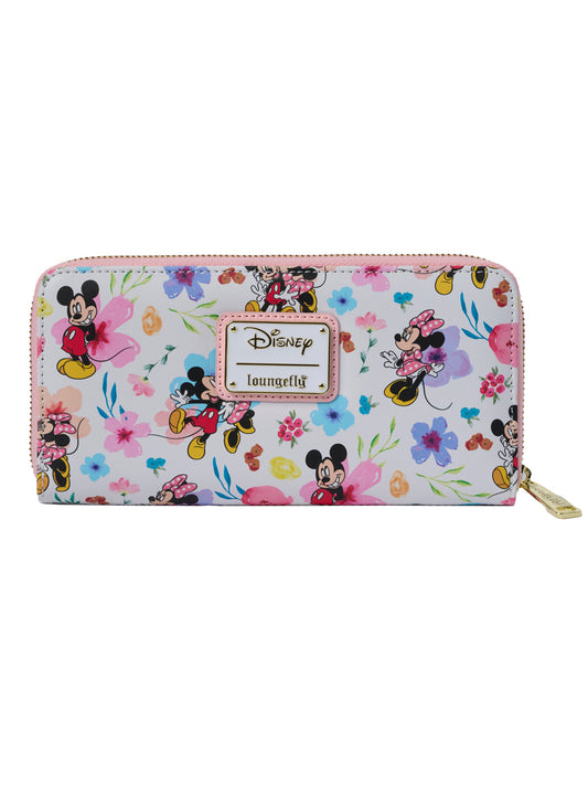 Loungefly x Disney Women's Mickey & Minnie Mouse Floral Zip Around Wallet