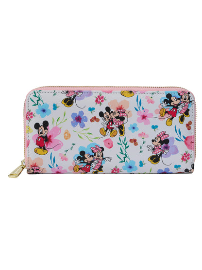 Loungefly x Disney Women's Mickey & Minnie Mouse Floral Zip Around Wallet
