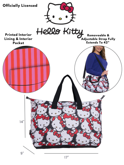 Hello Kitty Duffel Bag Travel Weekender Carry-On Large All-Over Print