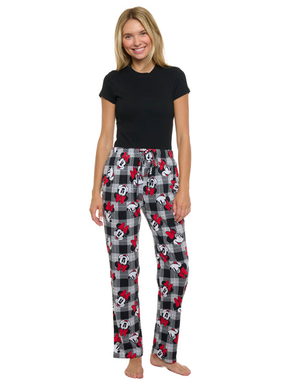 Womens Disney Minnie Mouse Pajama Pants Loungewear Plaid Red Black Disney
