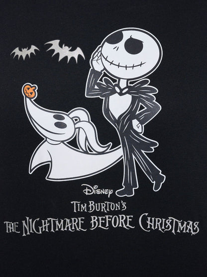 Women's Disney Jack Skellington and Zero Short Sleeve T-Shirt Foil Details Black