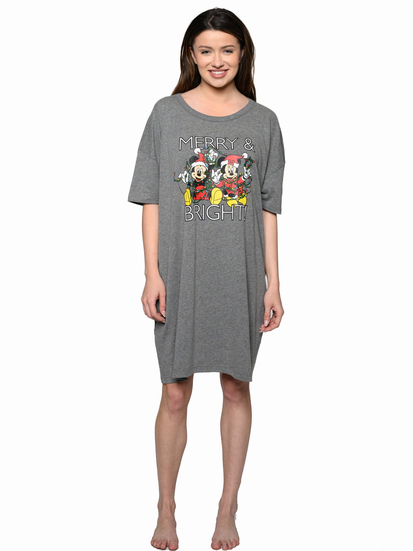 Women's Disney Christmas Mickey & Minnie Mouse Sleep Shirt Pajama Dorm –  Open and Clothing