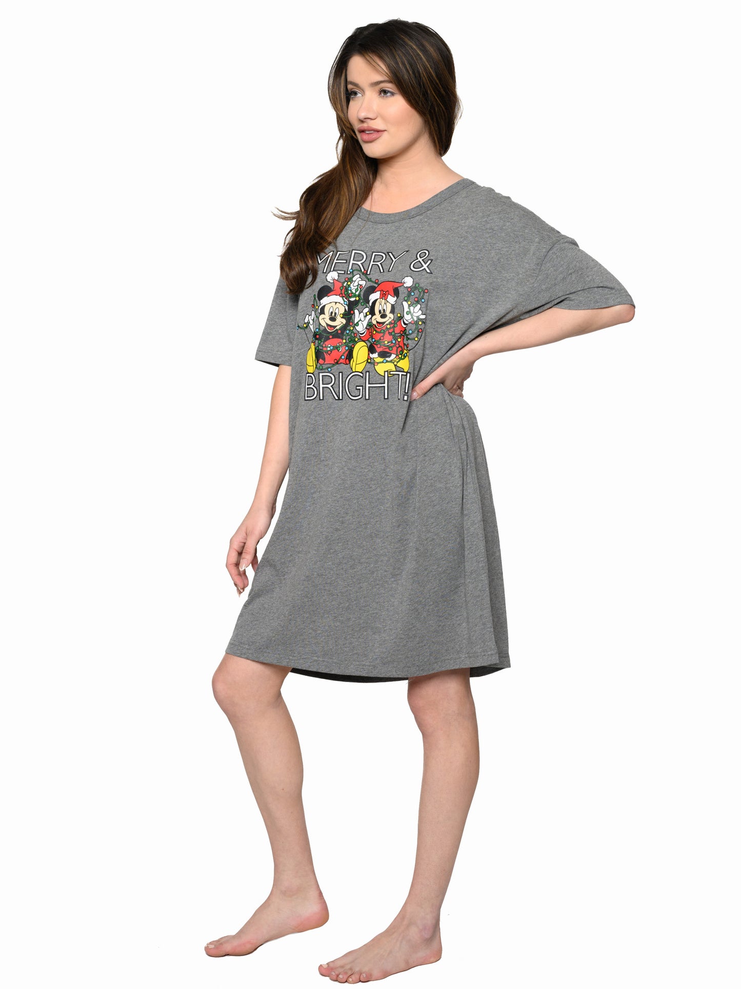 Women's Disney Christmas Mickey & Minnie Mouse Sleep Shirt Pajama Dorm Shirt