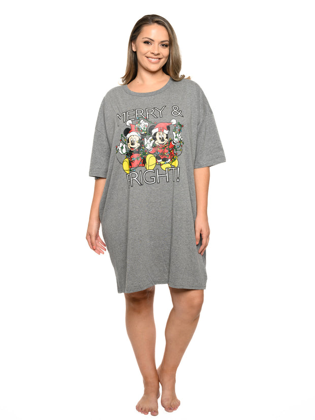 Christmas Mickey Minnie Mouse Sleep T-Shirt One Size Women Plus Size