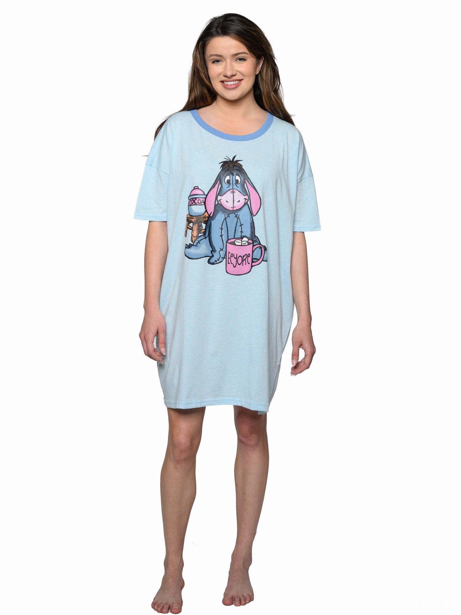 Women's Eeyore Sleep Shirt Hot Cocoa One Size Fits Most Light Blue
