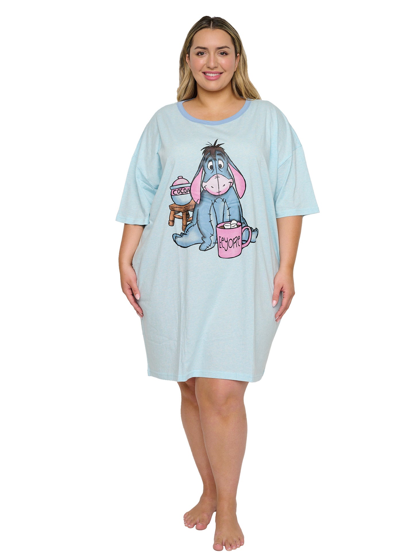 Women's Eeyore Sleep Shirt Hot Cocoa One Size Fits Most Light Blue