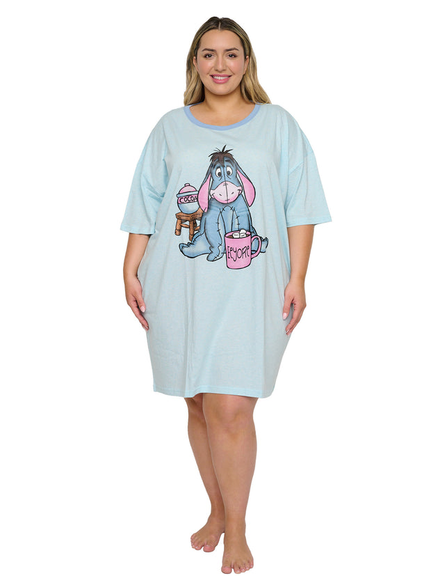 Women's Eeyore Sleep Shirt Hot Cocoa One Size Fits Most Plus Size Light Blue