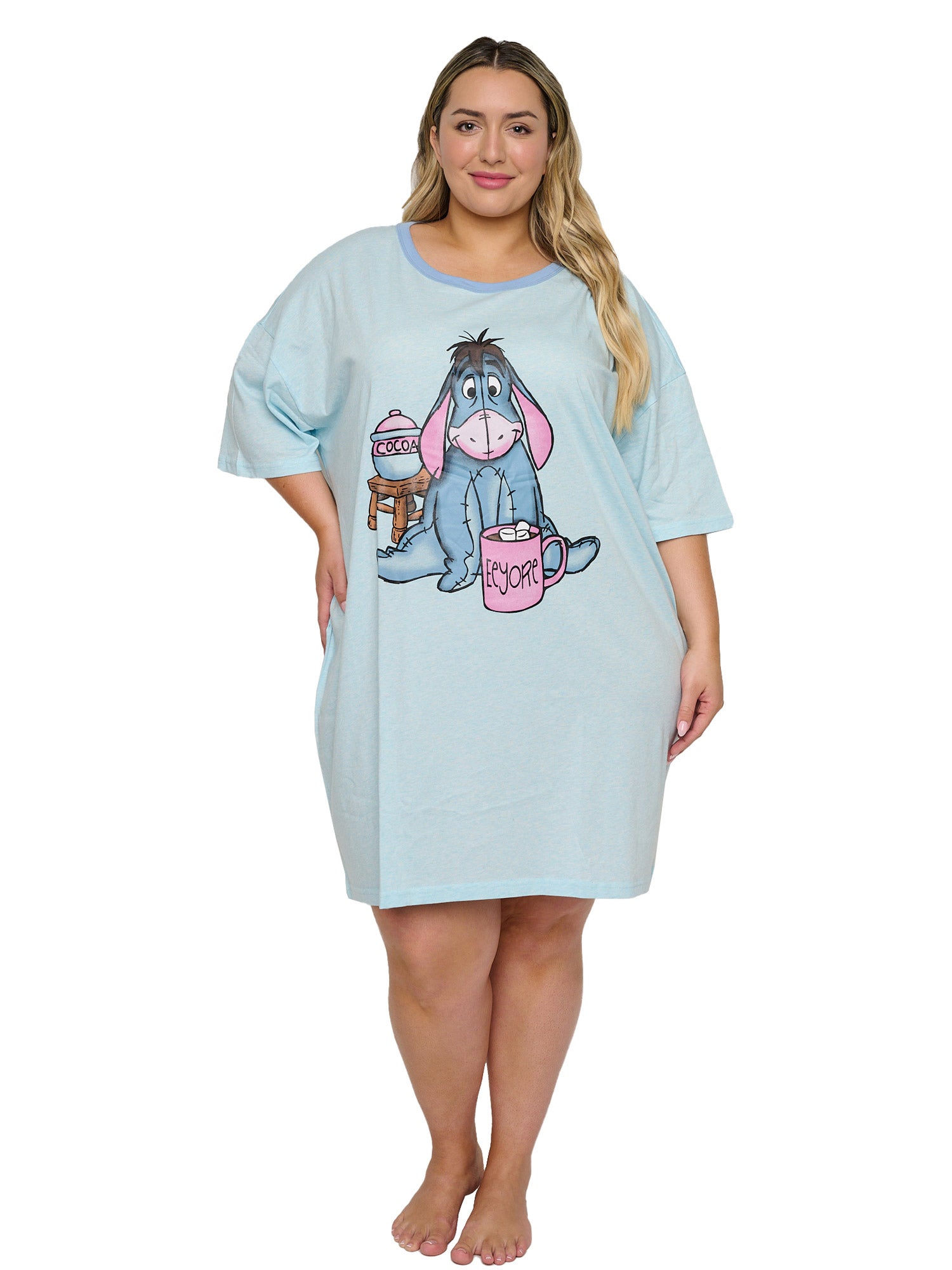 Women's Eeyore Sleep Shirt Hot Cocoa One Size Fits Most Light Blue