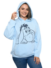 Womens Plus Size Eeyore Hoodie Sweatshirt Fleece Pullover Disney