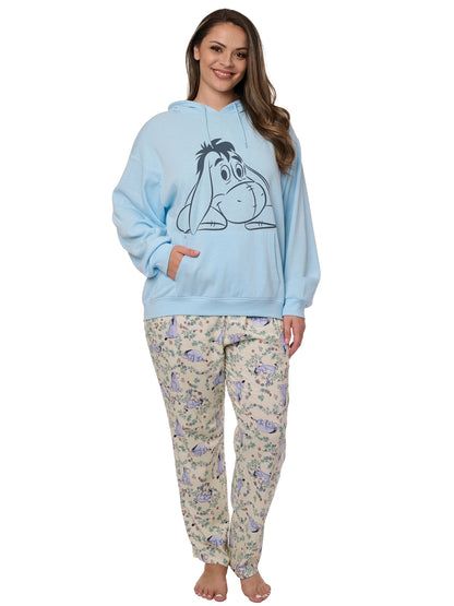 Disney Eeyore Fleece Hoodie Pullover w/ Floral Water Color Lounge Pants Set