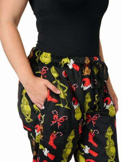 Women's Dr Seuss' The Grinch Pajama Set T-Shirt & Pants Plush Christmas