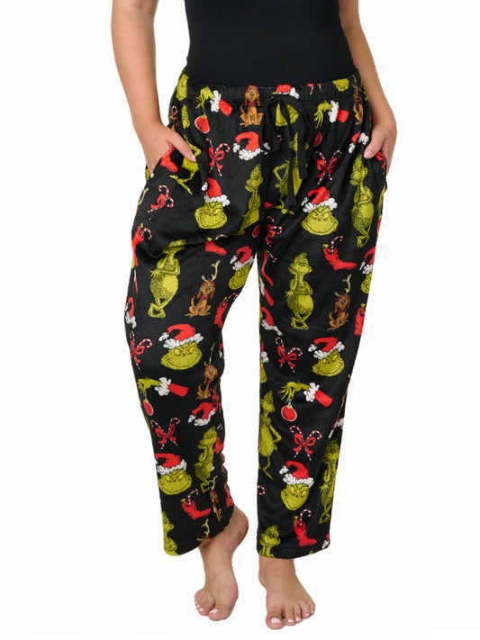 Womens and Women's Plus Dr Seuss Grinch Pajama Pants Plush Christmas Loungewear