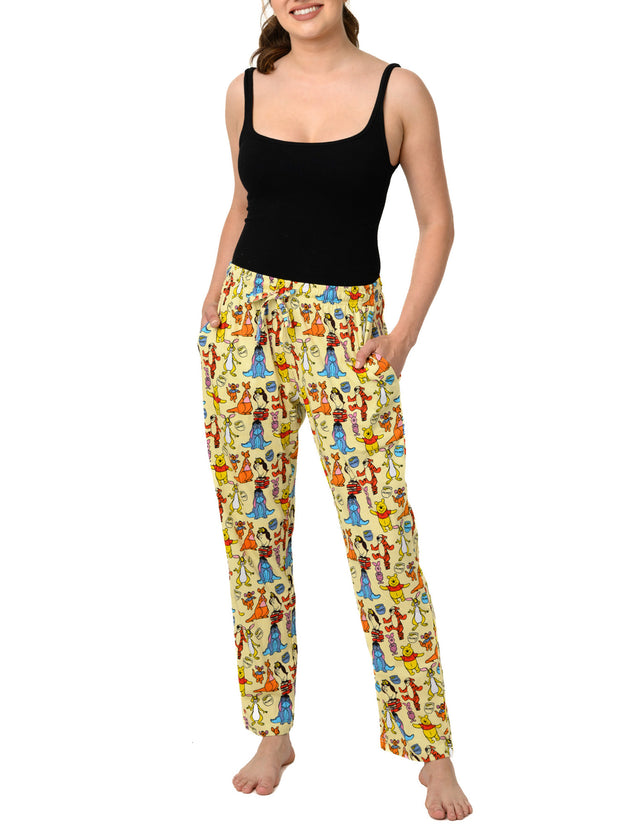 Winnie The Pooh & Friends Lounge Pajama Pants Cotton Womens AOP Yellow