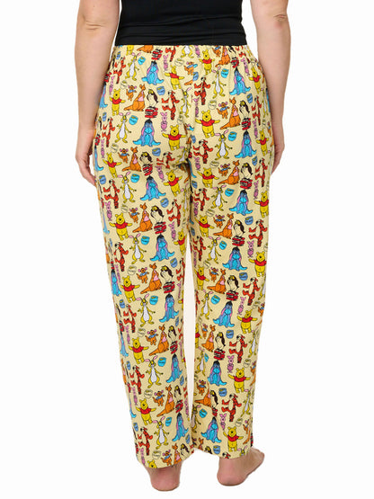Women's Disney Winnie The Pooh Pajama Pants Loungewear Yellow Eeyore Piglet Owl