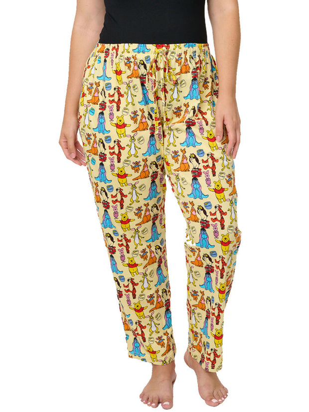 Women's Plus Size Disney Winnie The Pooh Eeyore Pajama Pants Loungewear Yellow