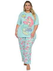 Women's Plus Size The Little Mermaid Ariel Pajama Set T-Shirt & Pants Disney
