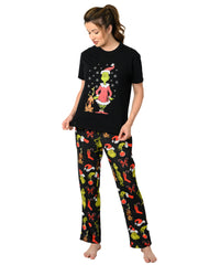 Women's Dr Seuss' The Grinch Pajama Set T-Shirt & Pants Plush Christmas