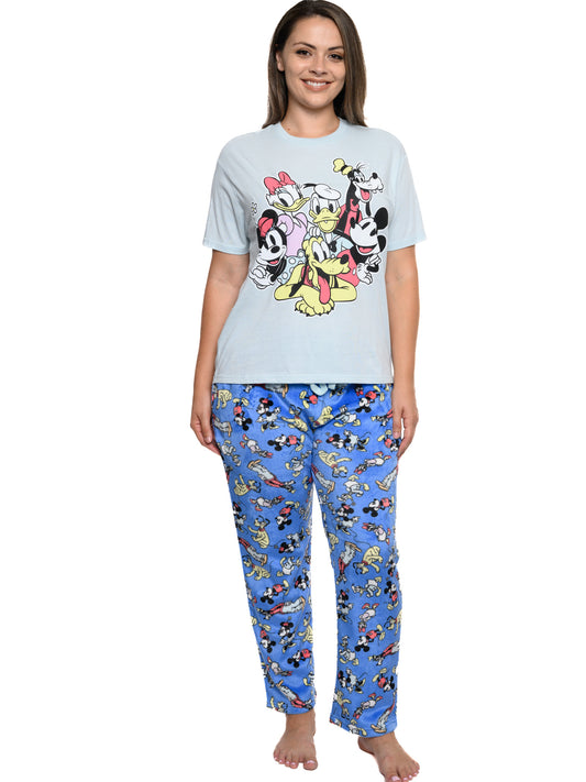 Disney Mickey Mouse & Friends T-Shirt & Plush Pant Pajama Women's Plus Size Set