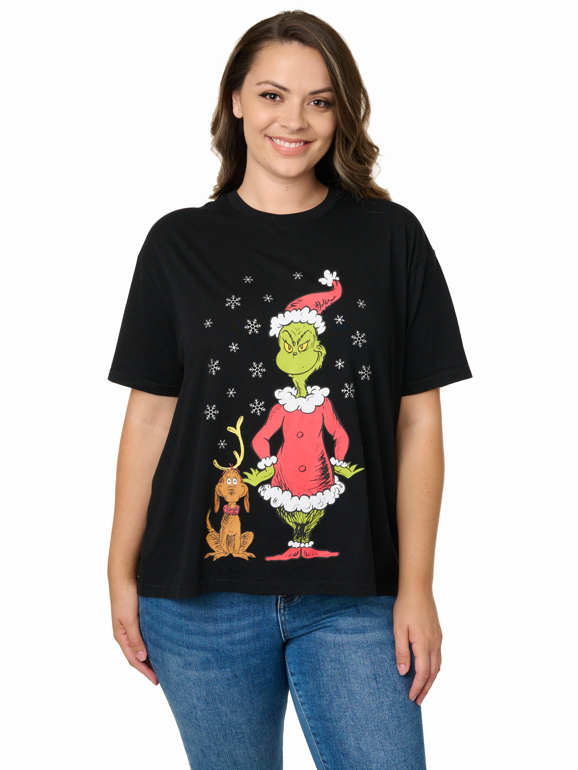 Women's Dr Seuss' The Grinch Pajama Set T-Shirt & Pants Plush Christmas