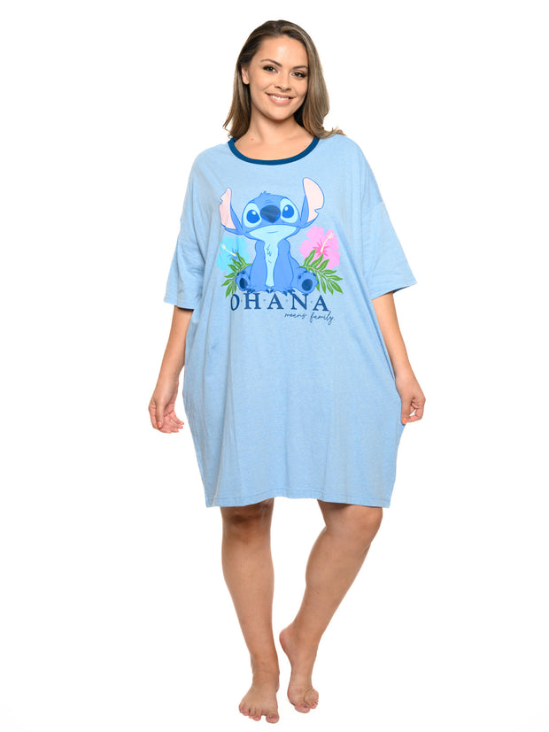 Womens Disney Stitch Sleep Shirt Pajamas Blue One Size Ohana Means Family
