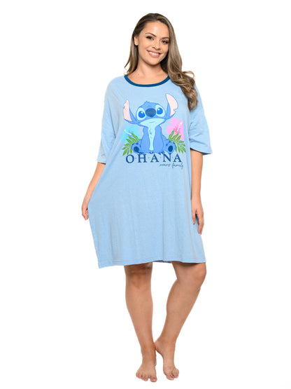 Womens & Womens Plus Disney Stitch Sleep Shirt Pajamas Blue One Size Ohana
