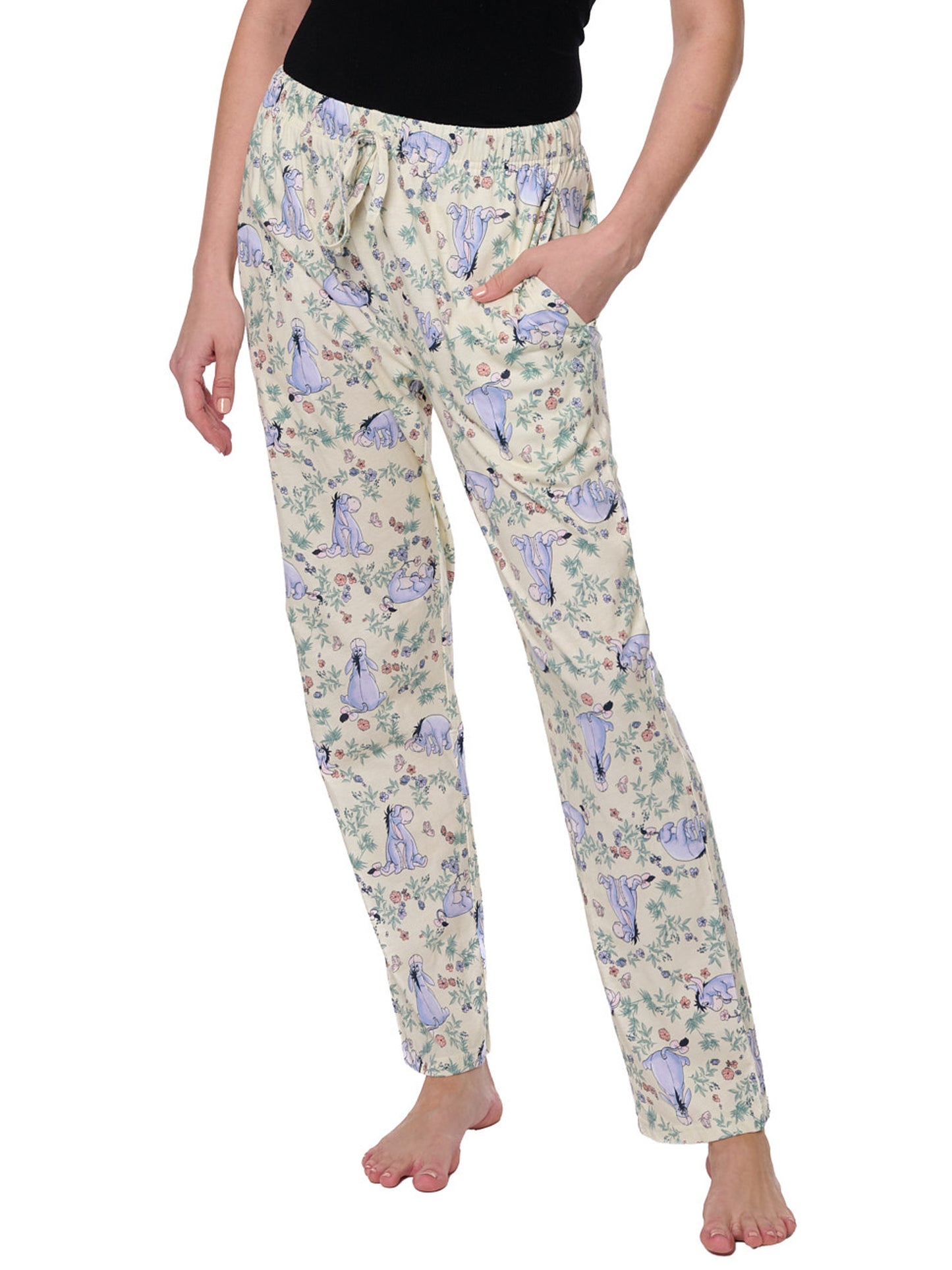 Disney Eeyore Butterfly Tee & Floral Watercolor PJ Pants Set,Women's Size Medium