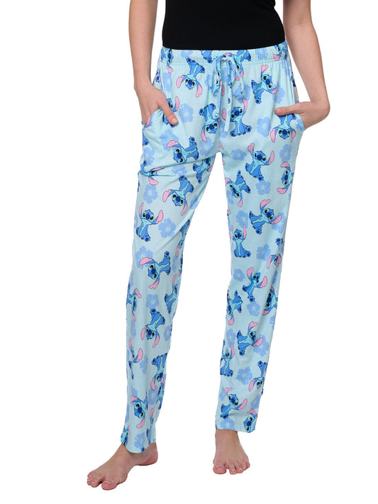 Disney Stitch Lounge Pajama Cotton Pants Hibiscus Flowers Womens