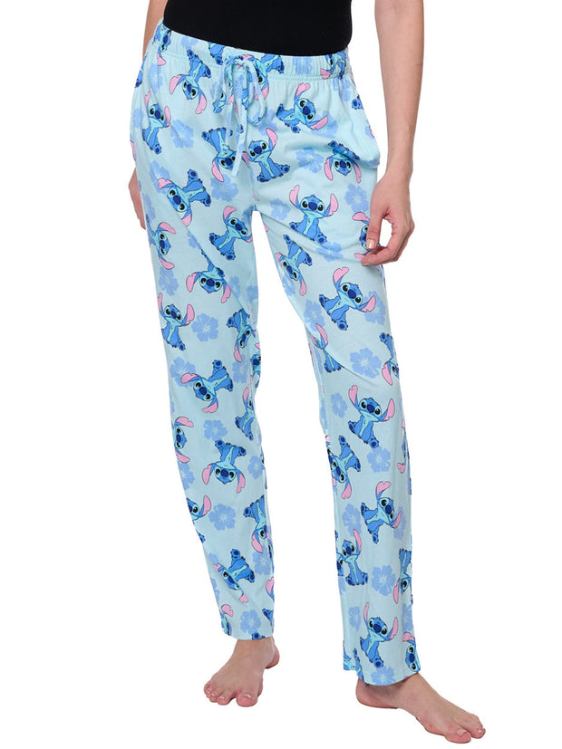 Disney Stitch Lounge Pajama Cotton Pants Hibiscus Flowers Womens