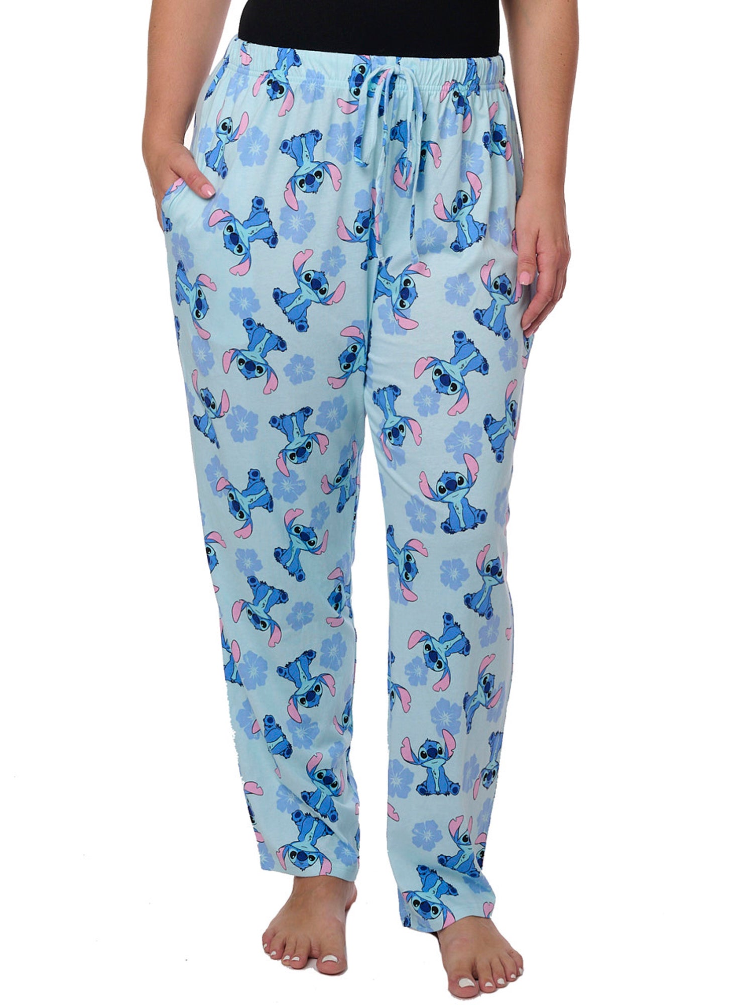 Women's Plus Stitch Baseball Jersey Shirt and Lounge Pants 2-Piece Set Disney