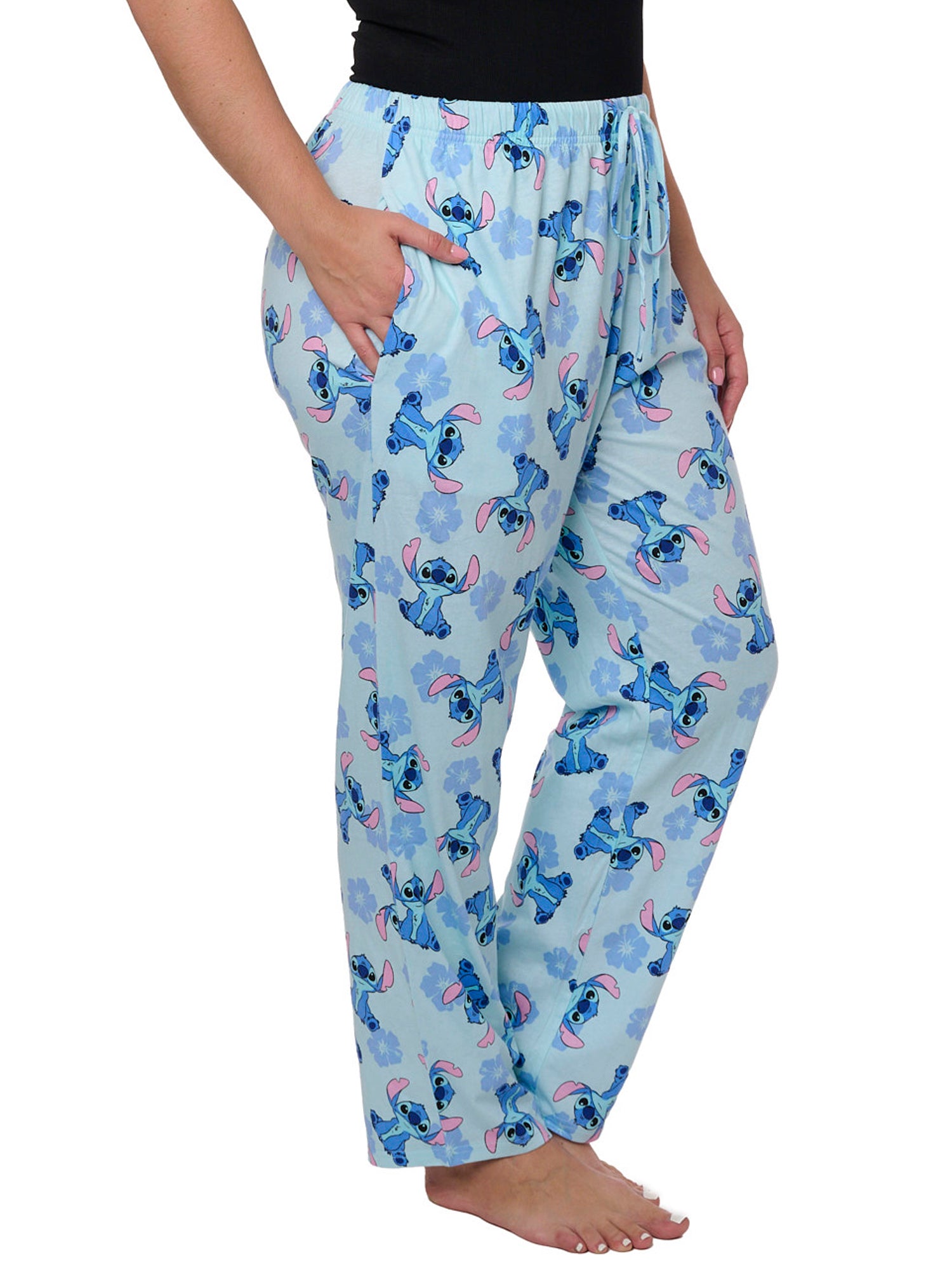 Women's Plus Stitch Baseball Jersey Shirt and Lounge Pants 2-Piece Set Disney